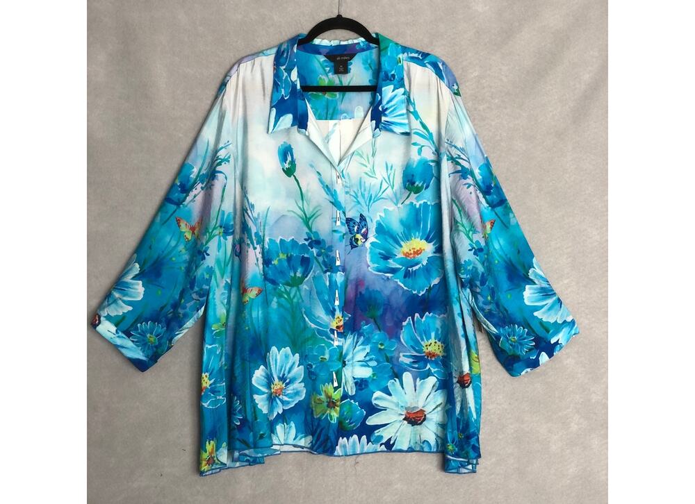Ali Miles Printed Top Button-Front Flower & Butterflies Women's 3X NEW